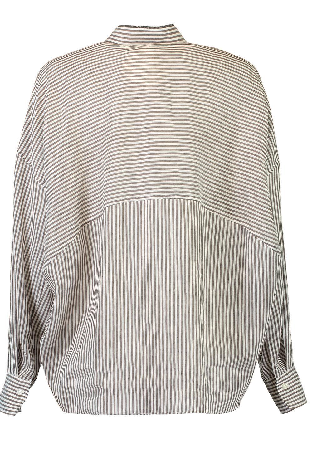 Pinstripe Blouse-WHT/BRWN-XS-CLOTHINGTOPBLOUSE-BRUNELLO CUCINELLI