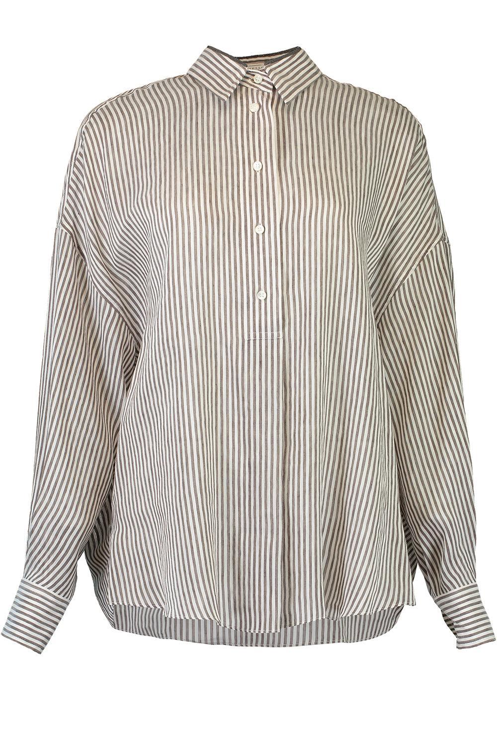 Pinstripe Blouse-WHT/BRWN-XS-CLOTHINGTOPBLOUSE-BRUNELLO CUCINELLI