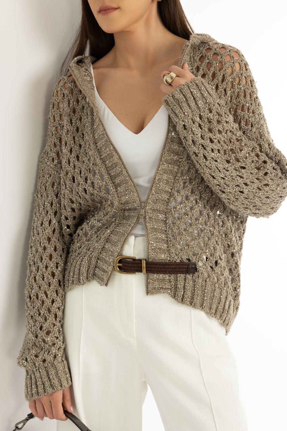 Sparkling Zip Cardigan-BEIGE-XS-CLOTHINGTOPCARDIGAN-BRUNELLO CUCINELLI