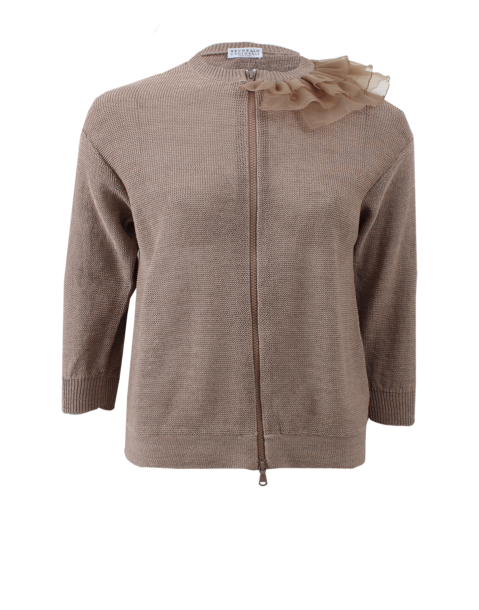 BRUNELLO CUCINELLI-Ruffle Shoulder Zip Cardigan-