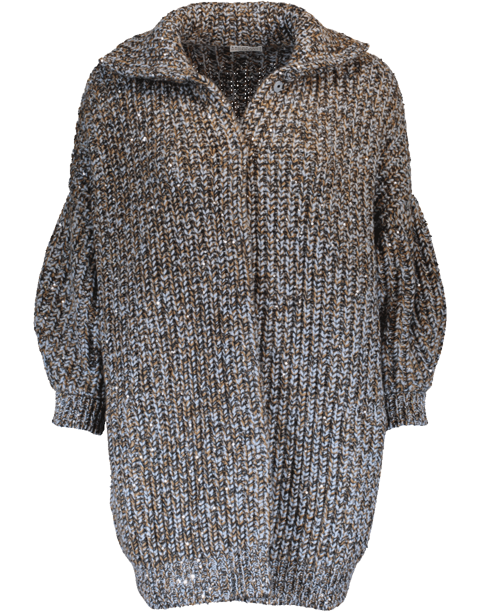 BRUNELLO CUCINELLI-Chunky Paillette Ribbed Cardigan-CELESTE