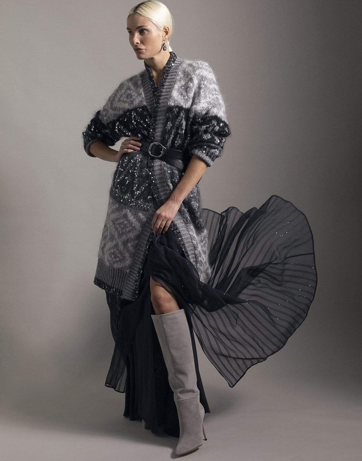 BRUNELLO CUCINELLI-Opera Paillette Cardigan-CHARCOAL