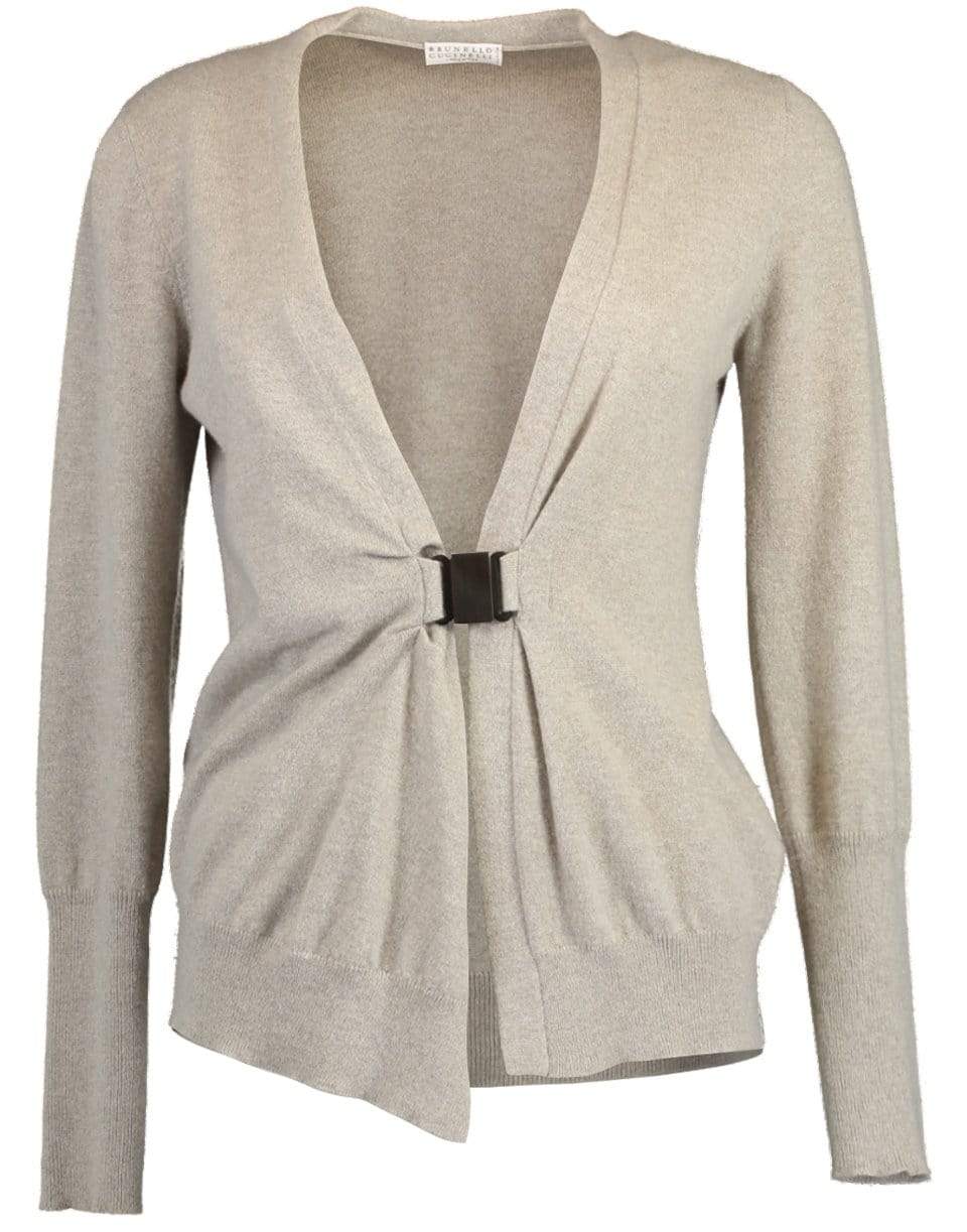 BRUNELLO CUCINELLI-Horn Clasp Drape Cardigan-GRAY