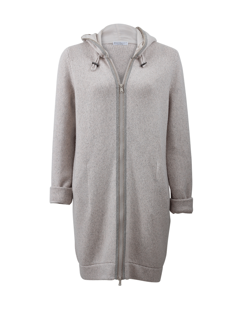 BRUNELLO CUCINELLI-Long Hooded Cardigan With Monili Trim-