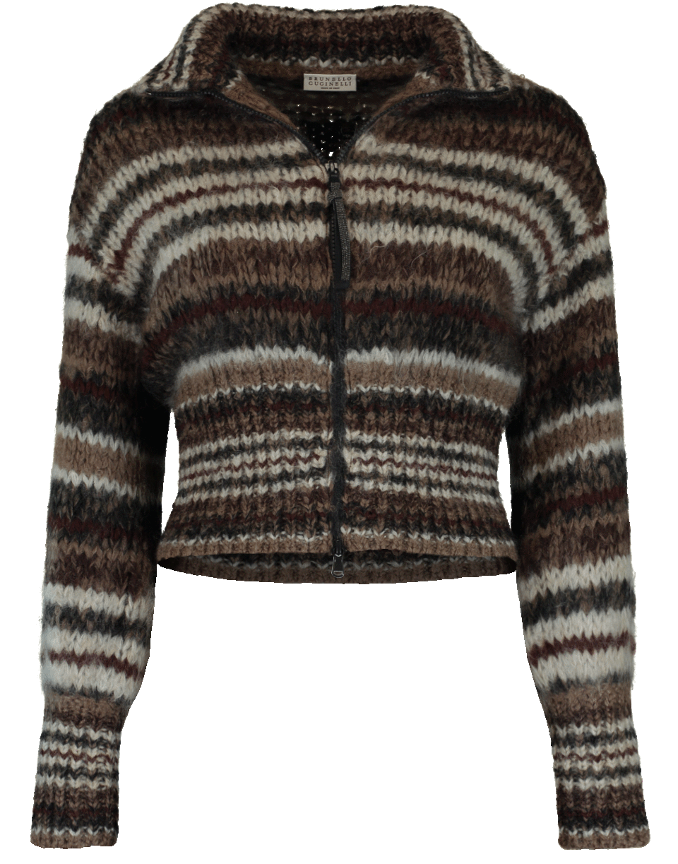 BRUNELLO CUCINELLI-Cropped Striped Cardigan-