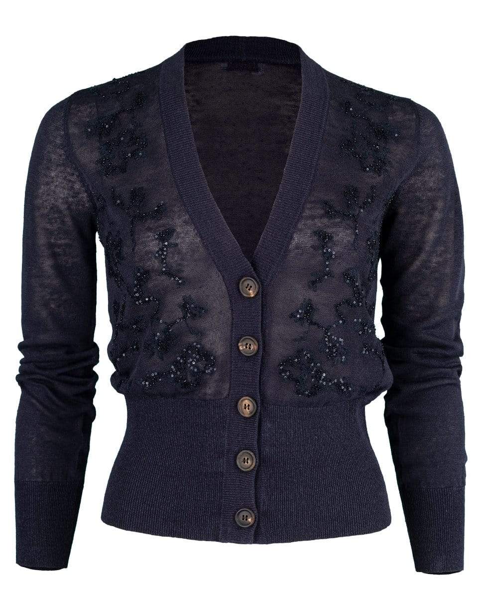 BRUNELLO CUCINELLI-Embroidered V-Neck Paillette Cardigan-