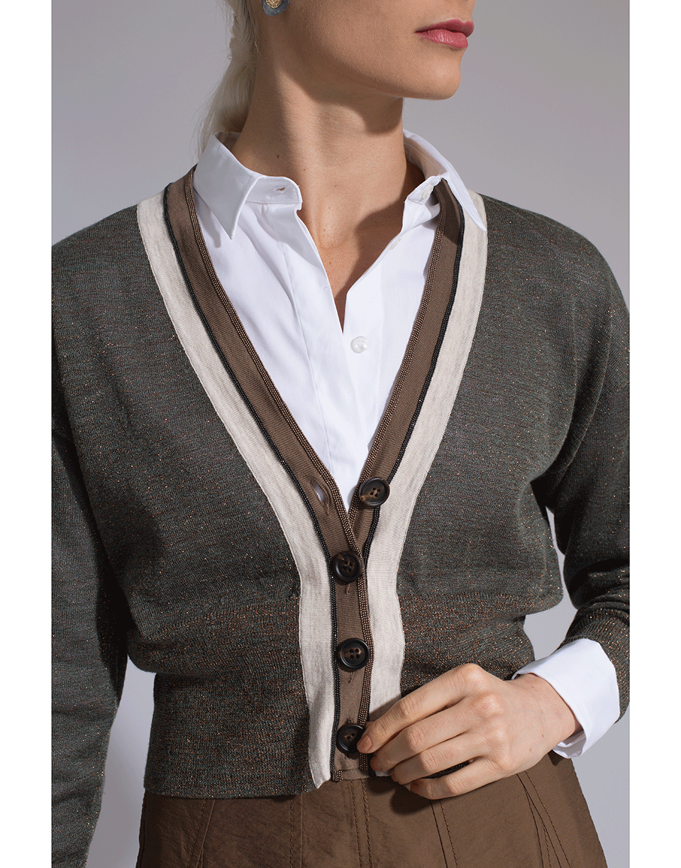 BRUNELLO CUCINELLI-Linen Lurex Bi-Color Cropped Cardigan-