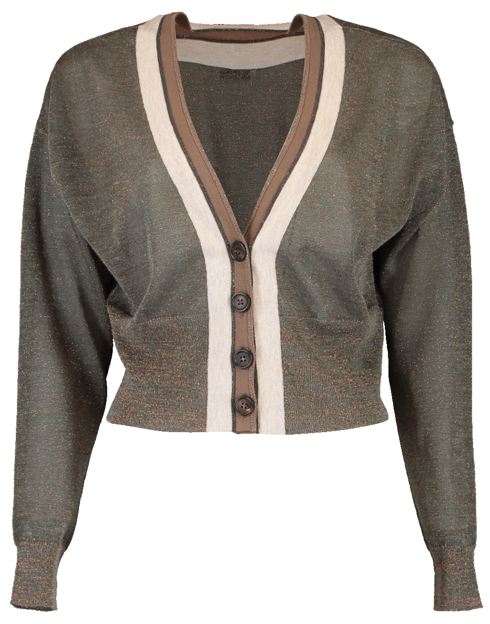 BRUNELLO CUCINELLI-Linen Lurex Bi-Color Cropped Cardigan-