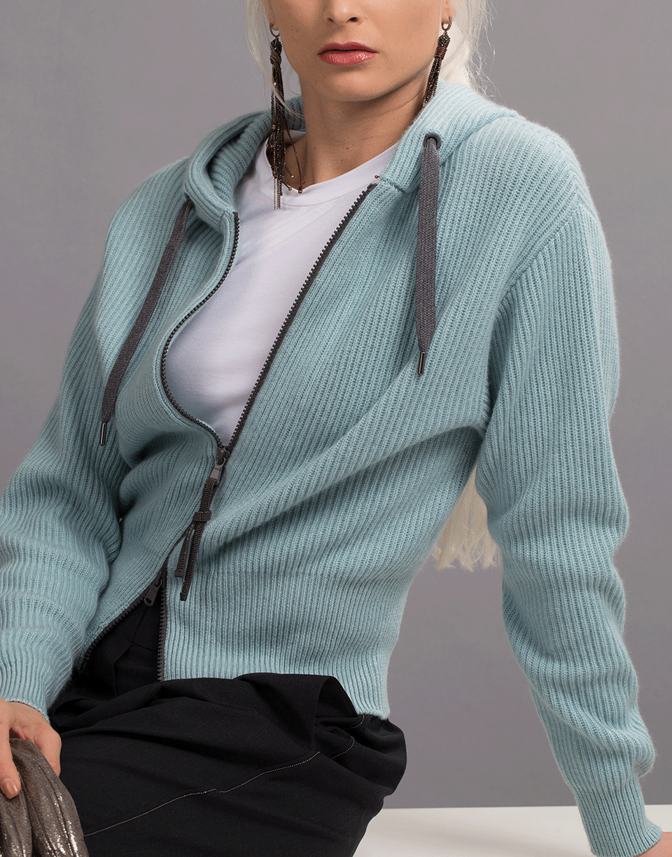 BRUNELLO CUCINELLI-Cropped Zip Front Hooded Cardigan-
