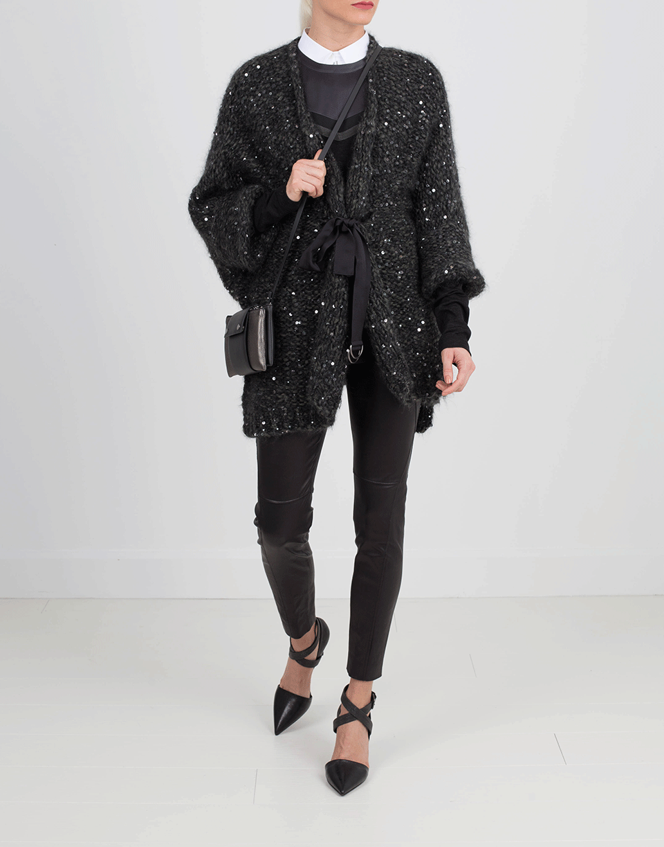 BRUNELLO CUCINELLI-Open Knit Tie Pailette Cardigan-