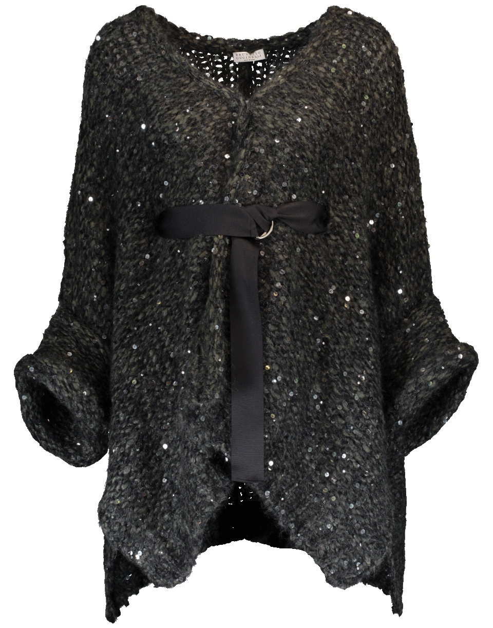 BRUNELLO CUCINELLI-Open Knit Tie Pailette Cardigan-