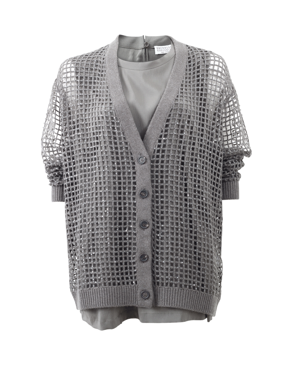 BRUNELLO CUCINELLI-Paillette Net Cardigan With Tank-MOSS
