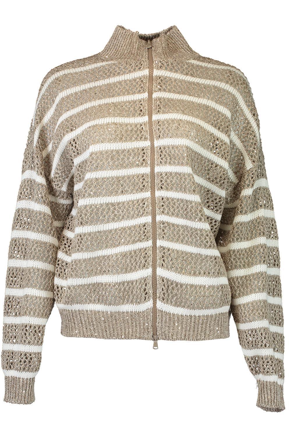 Dazzling Striped Net Cardigan-NUTSHELL-XS-CLOTHINGTOPCARDIGAN-BRUNELLO CUCINELLI