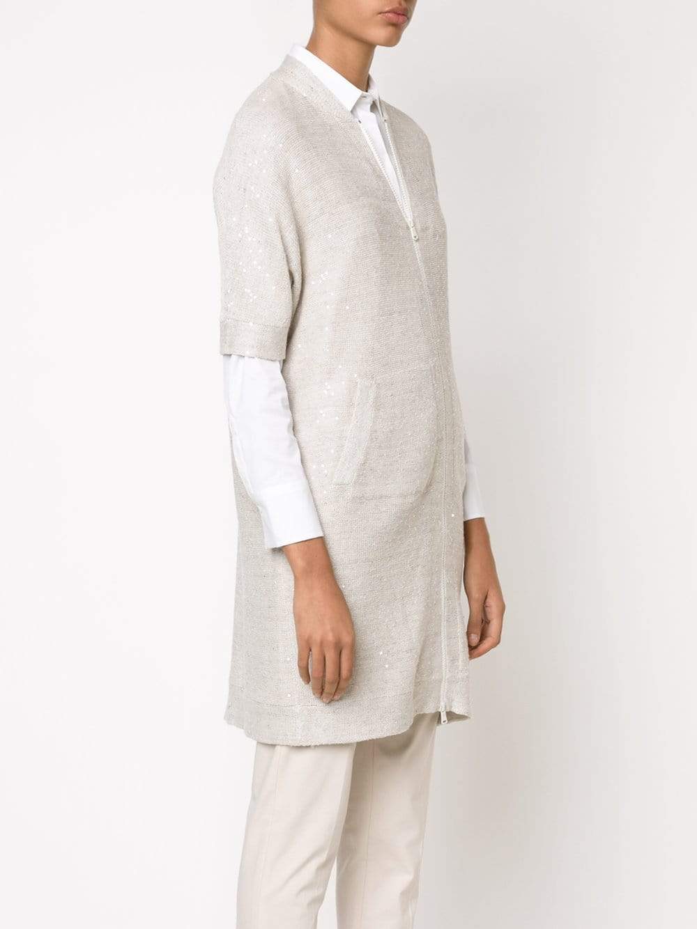 BRUNELLO CUCINELLI-Paillette Zip Tunic Cardigan-