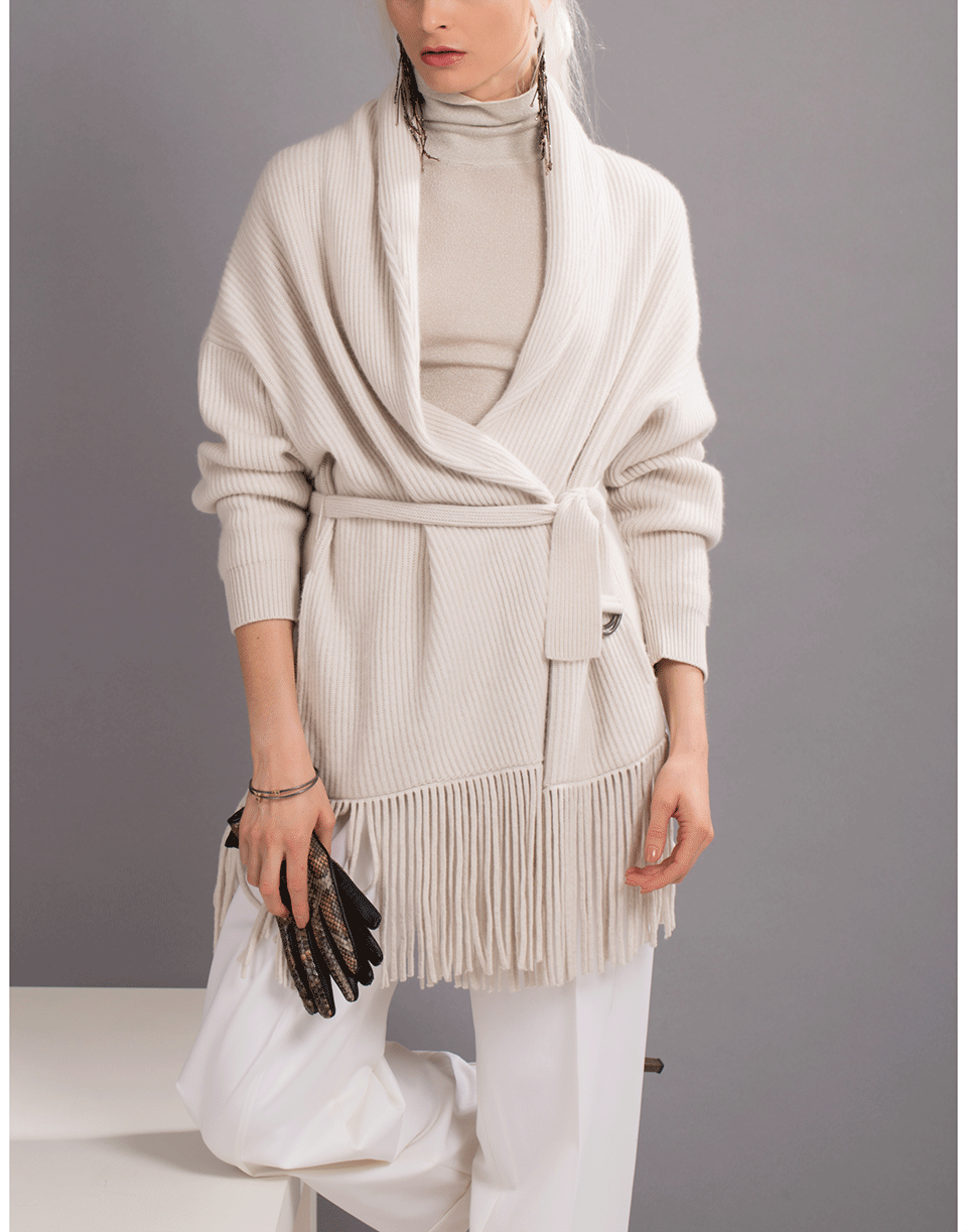 BRUNELLO CUCINELLI-Belted Maxi Shawl Cardigan-OAT