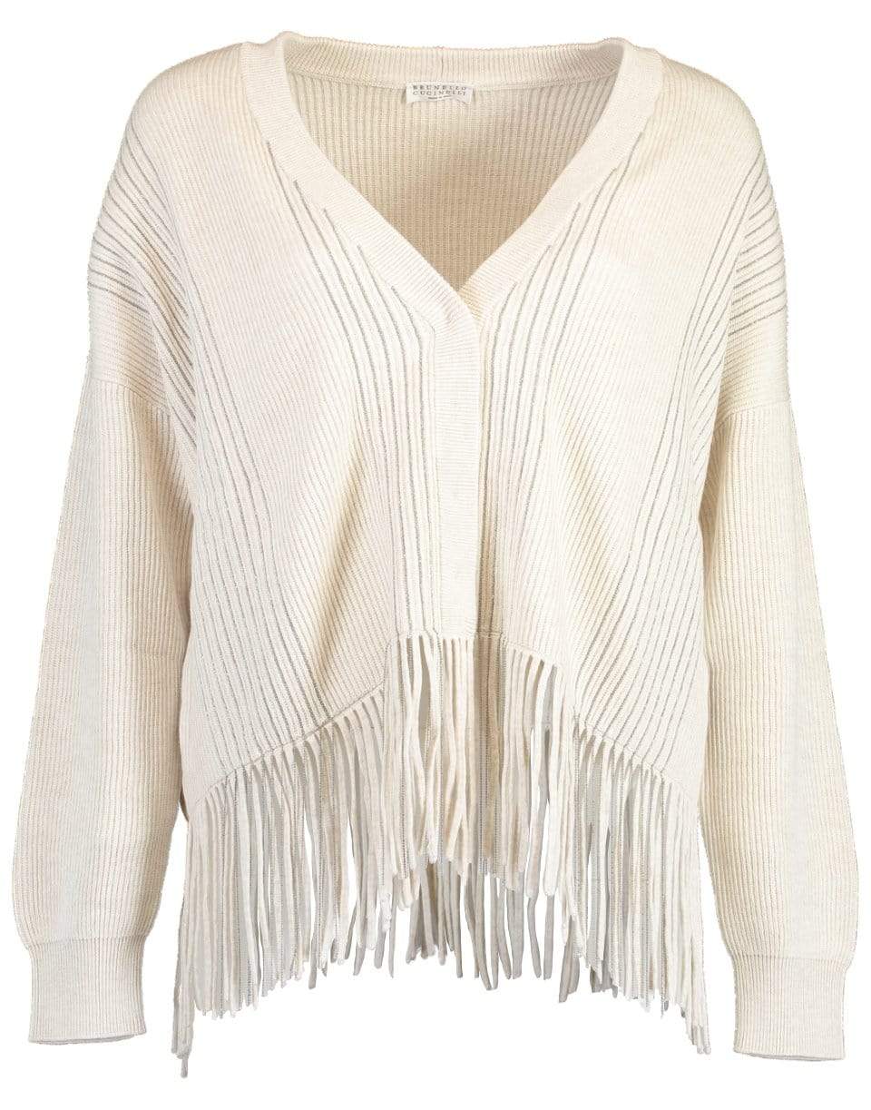 BRUNELLO CUCINELLI-English Rib and Monili Fringe Cardigan-