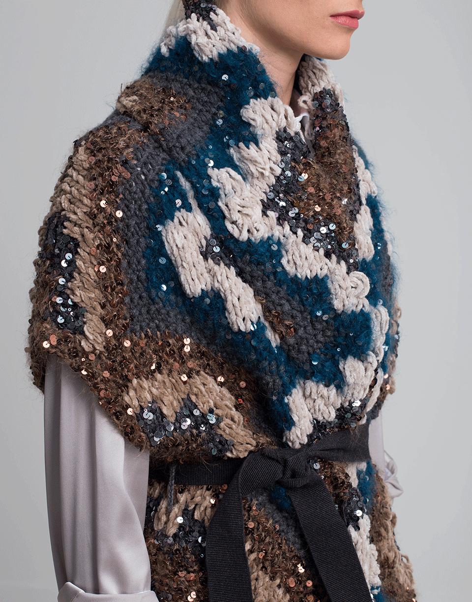 BRUNELLO CUCINELLI-Folk Art Inspired Belted Cardigan-