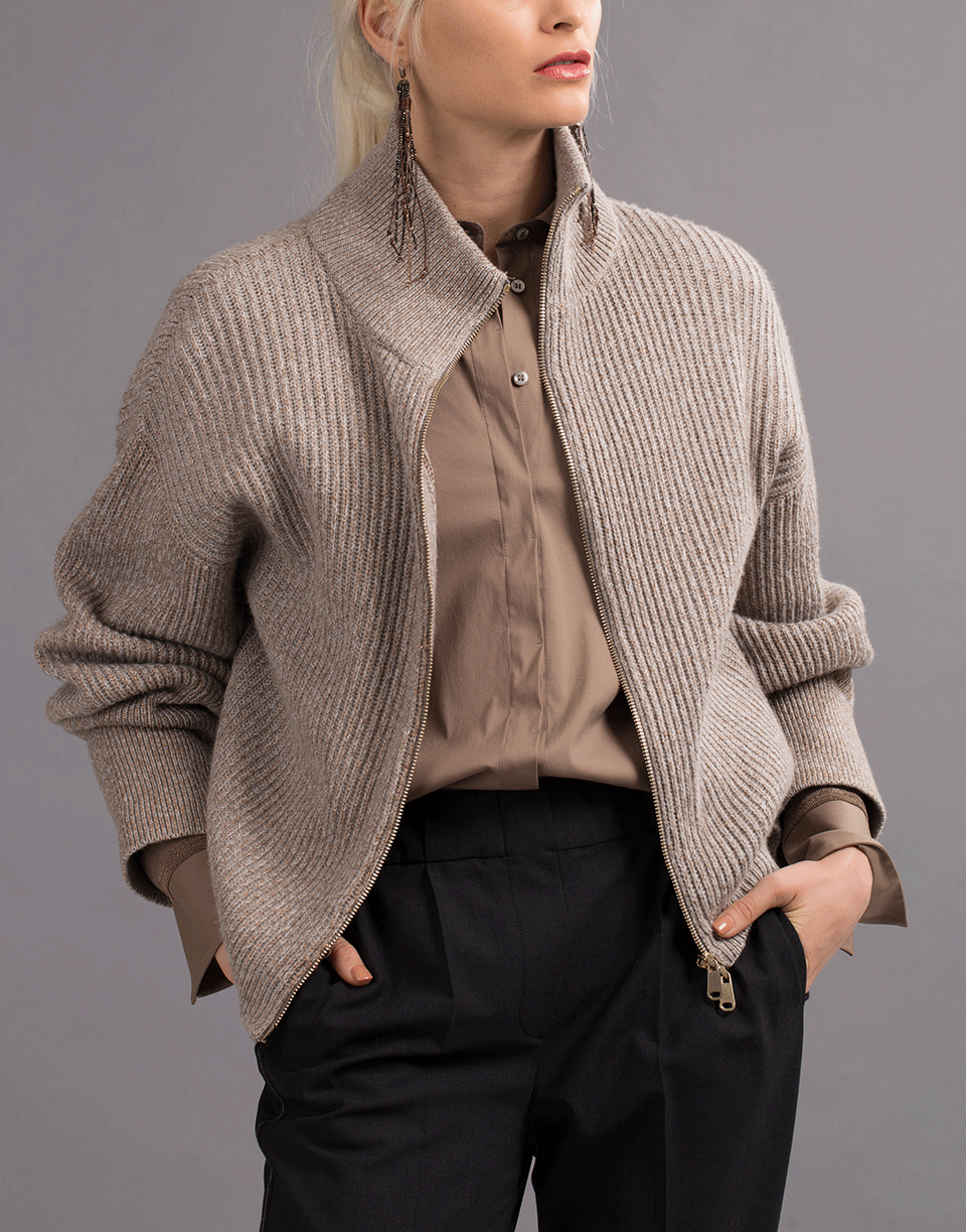 BRUNELLO CUCINELLI-Zip Front Knit Jacket-