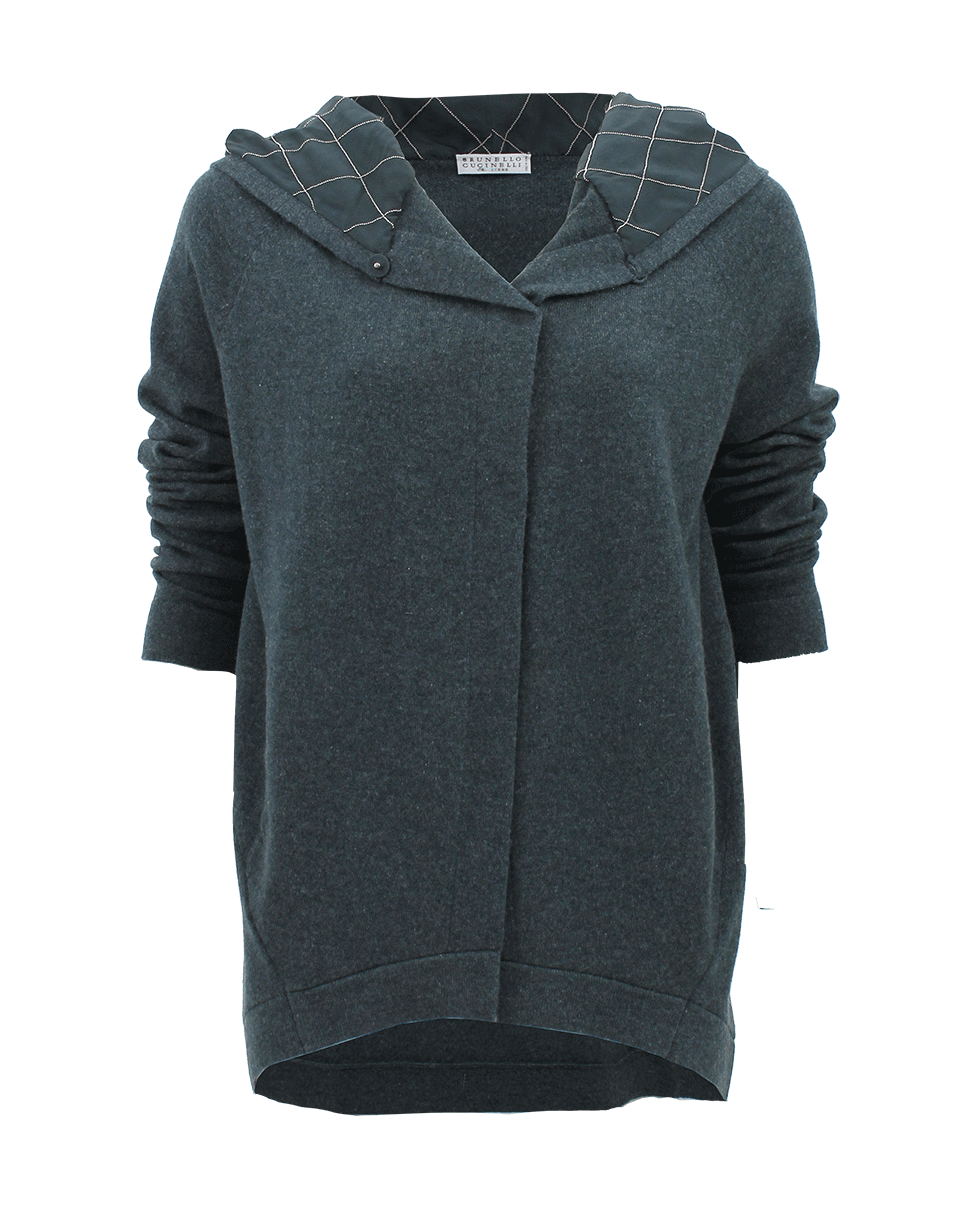 BRUNELLO CUCINELLI-Long Sleeve Asymmetrical Cardigan with Hoodie-