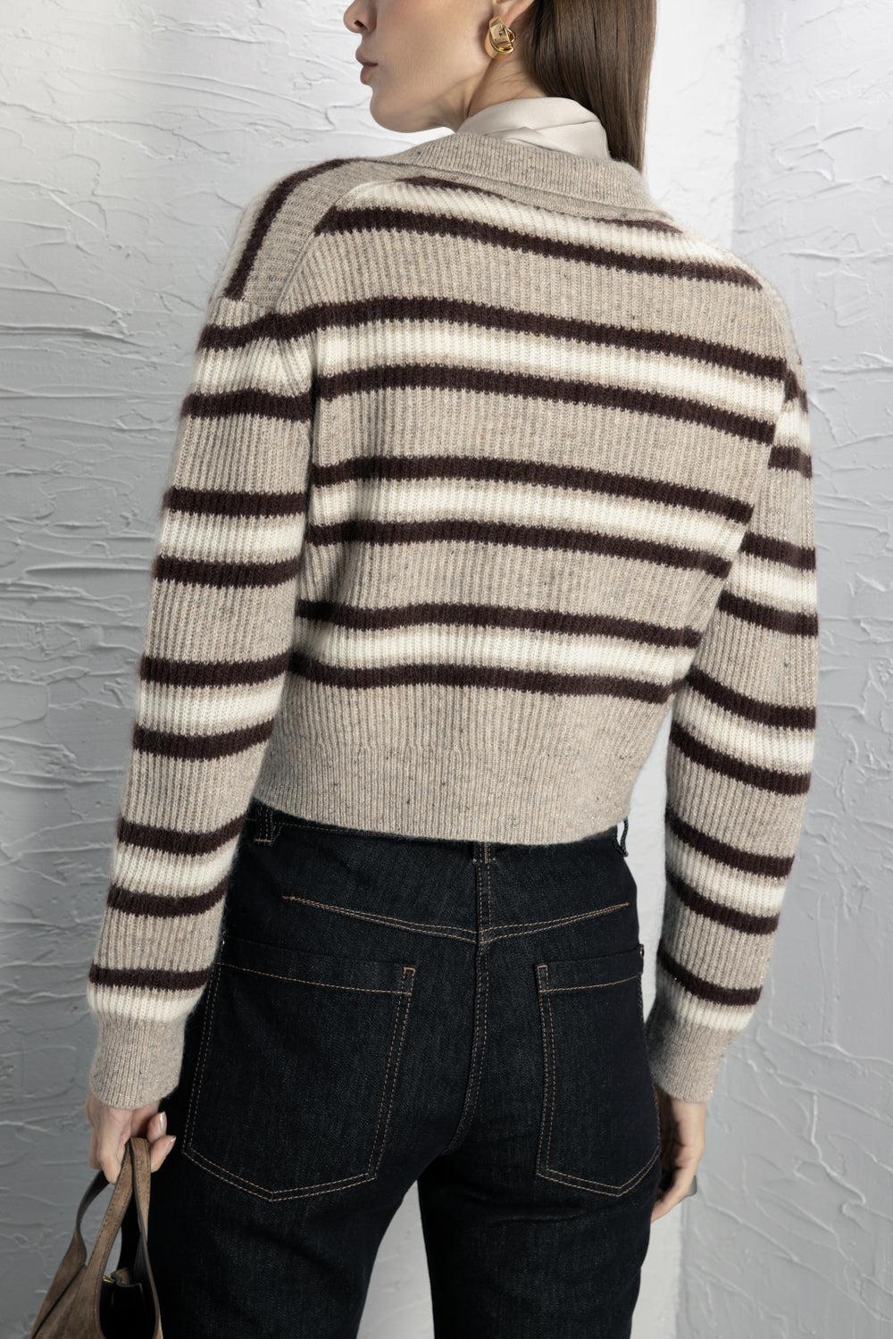 Sparkling Multi Stripe Button Cardigan-STRIPE-XS-CLOTHINGTOPCARDIGAN-BRUNELLO CUCINELLI
