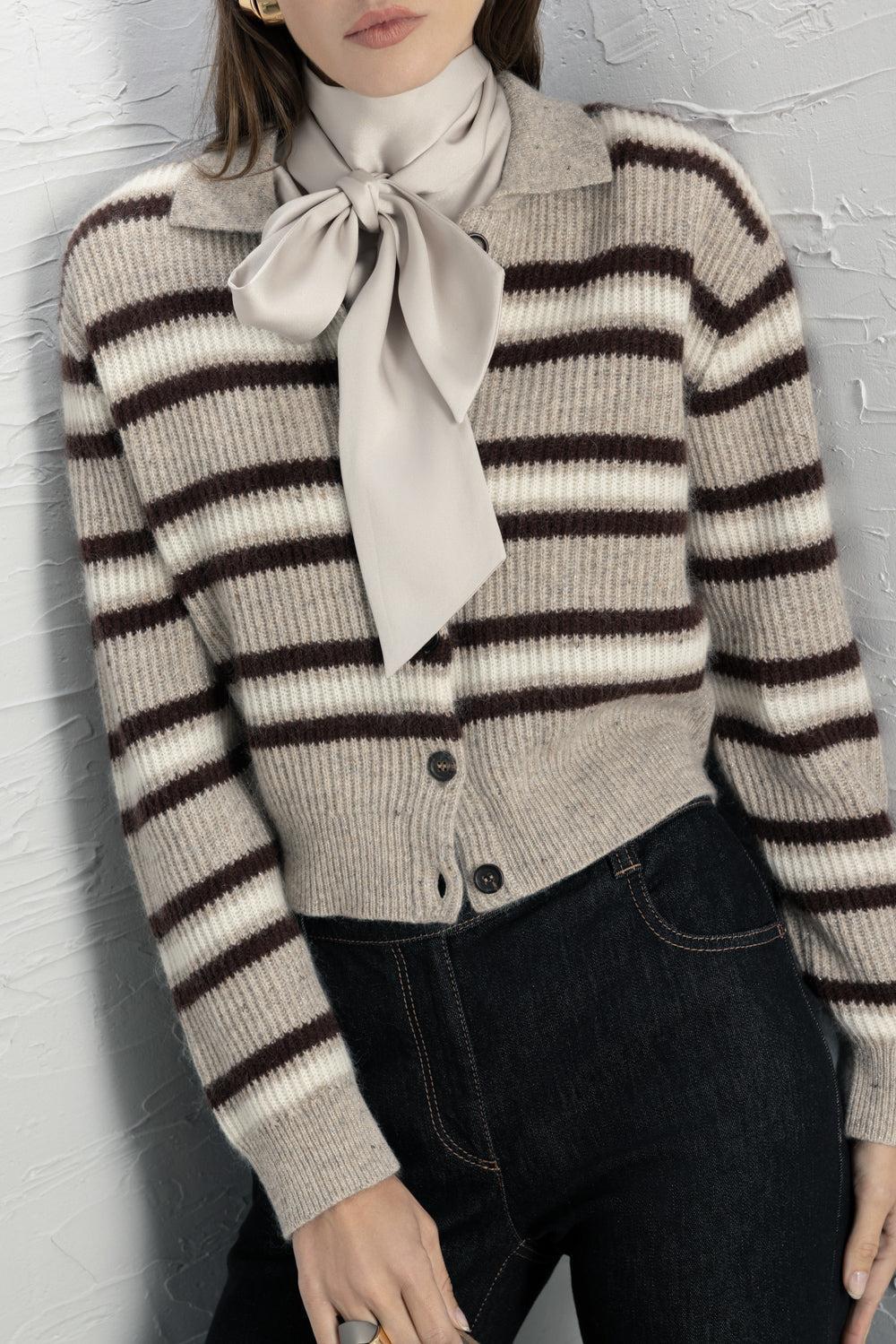 Sparkling Multi Stripe Button Cardigan-STRIPE-XS-CLOTHINGTOPCARDIGAN-BRUNELLO CUCINELLI