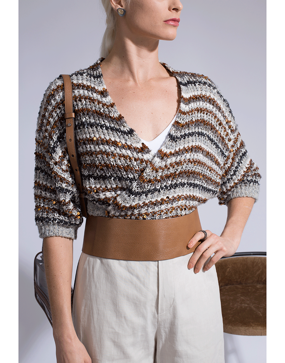 BRUNELLO CUCINELLI-Crossover Stripe Cotton Cardigan-