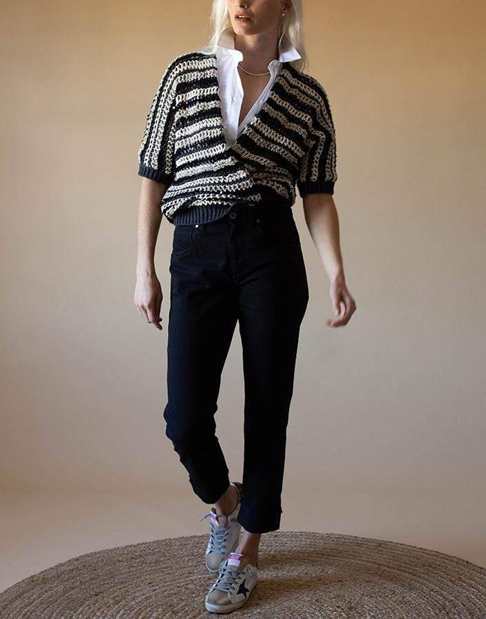 BRUNELLO CUCINELLI-Short Sleeve One Button Striped Cardigan-