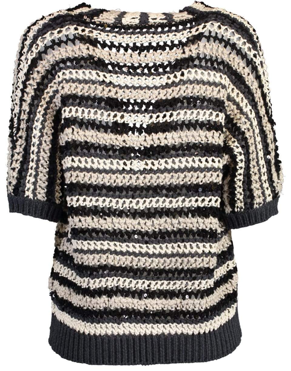 BRUNELLO CUCINELLI-Short Sleeve One Button Striped Cardigan-