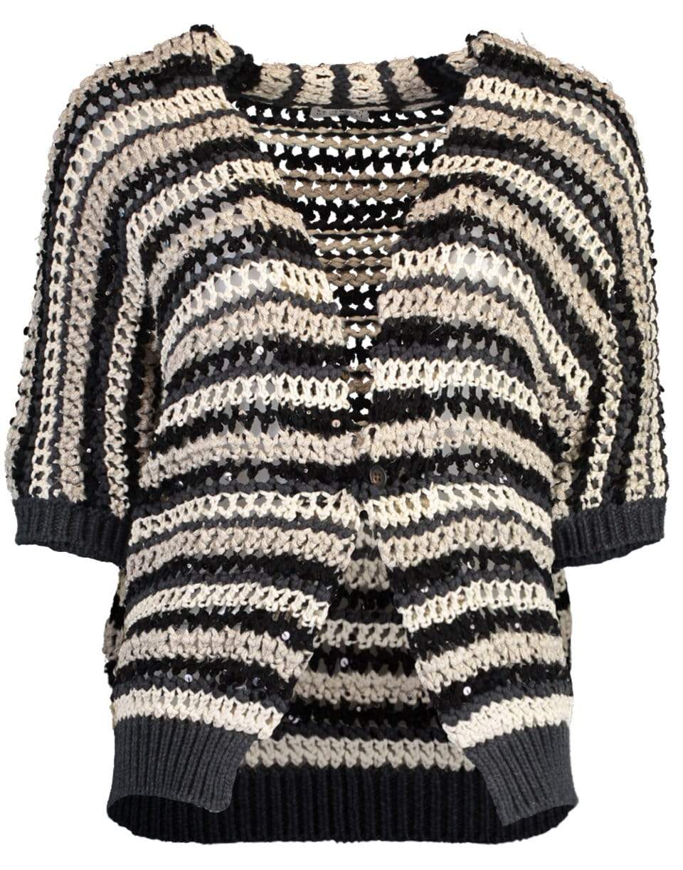 BRUNELLO CUCINELLI-Short Sleeve One Button Striped Cardigan-