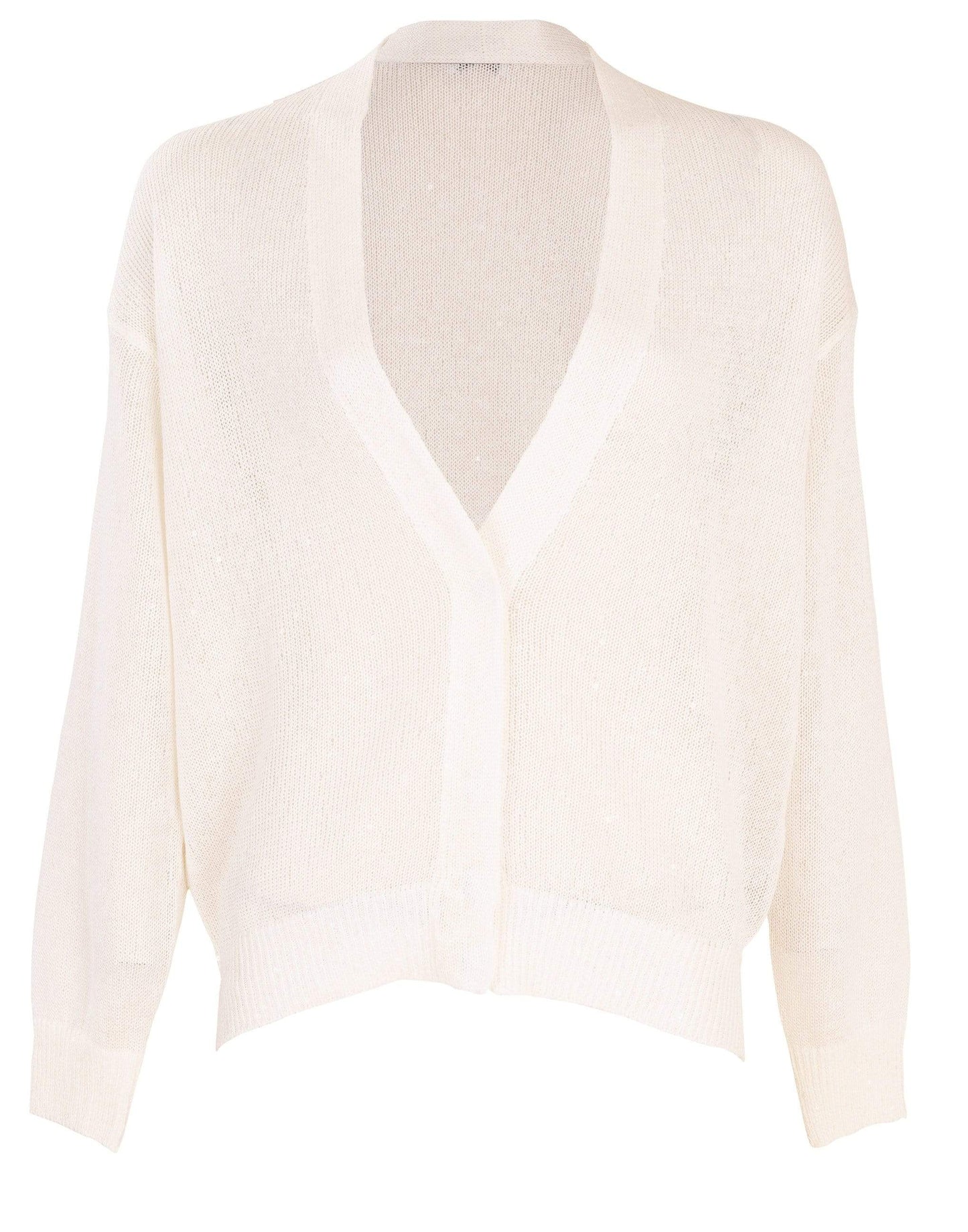 BRUNELLO CUCINELLI-White Monili Collar Paillette Cardigan-