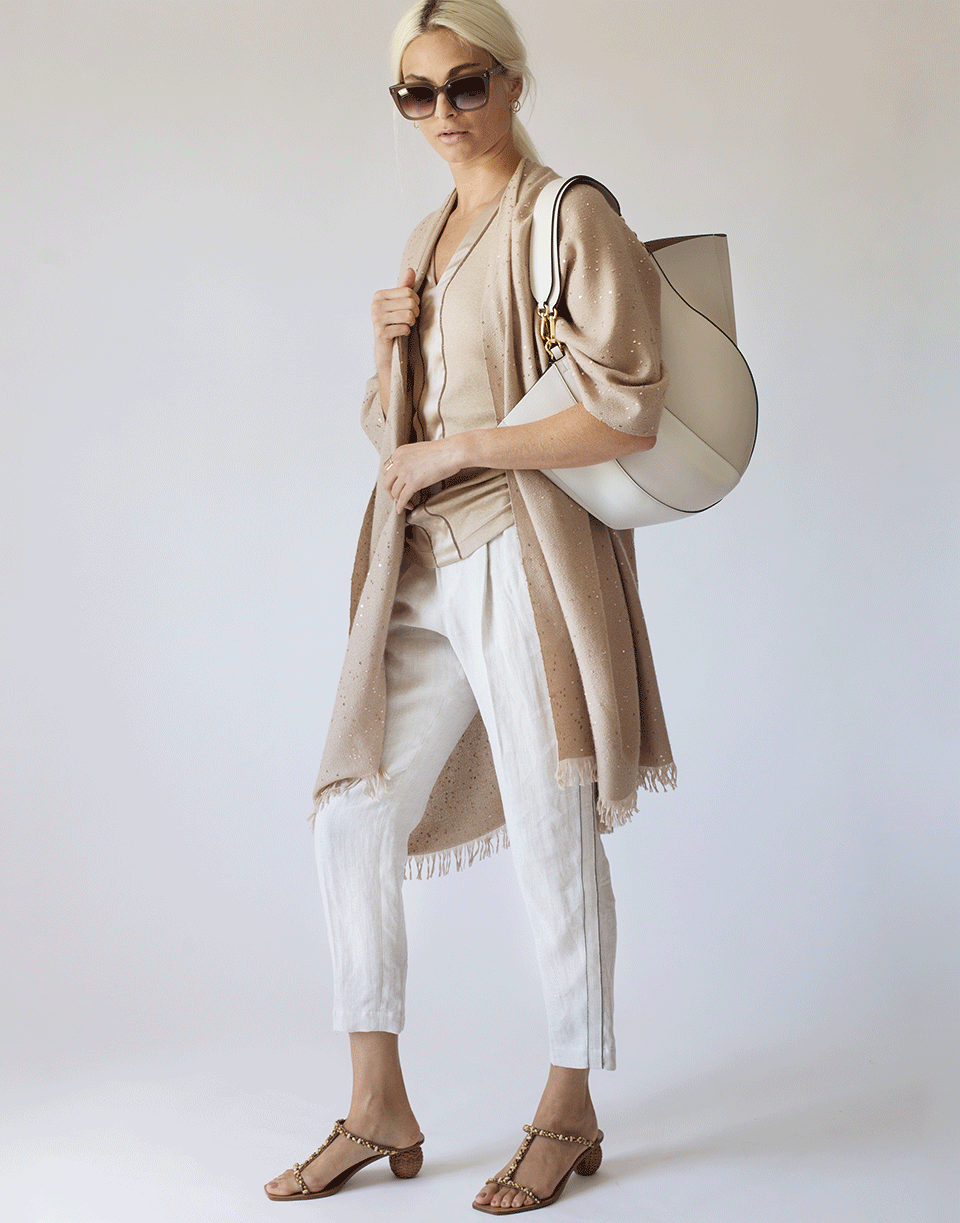 BRUNELLO CUCINELLI-Almond Sparkling Pailette Shawl-ALMOND