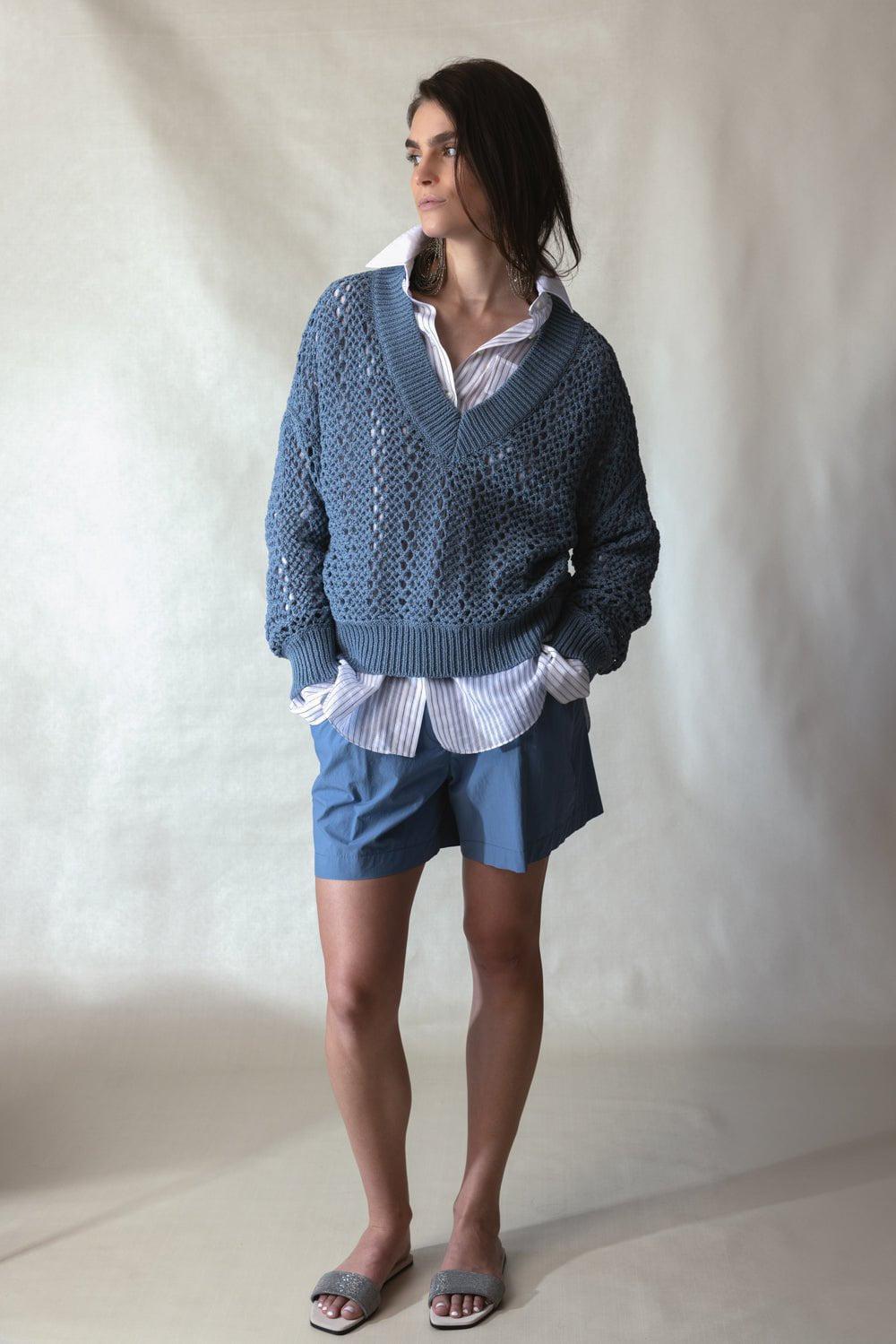 BRUNELLO CUCINELLI-Long Sleeve Net Pullover-