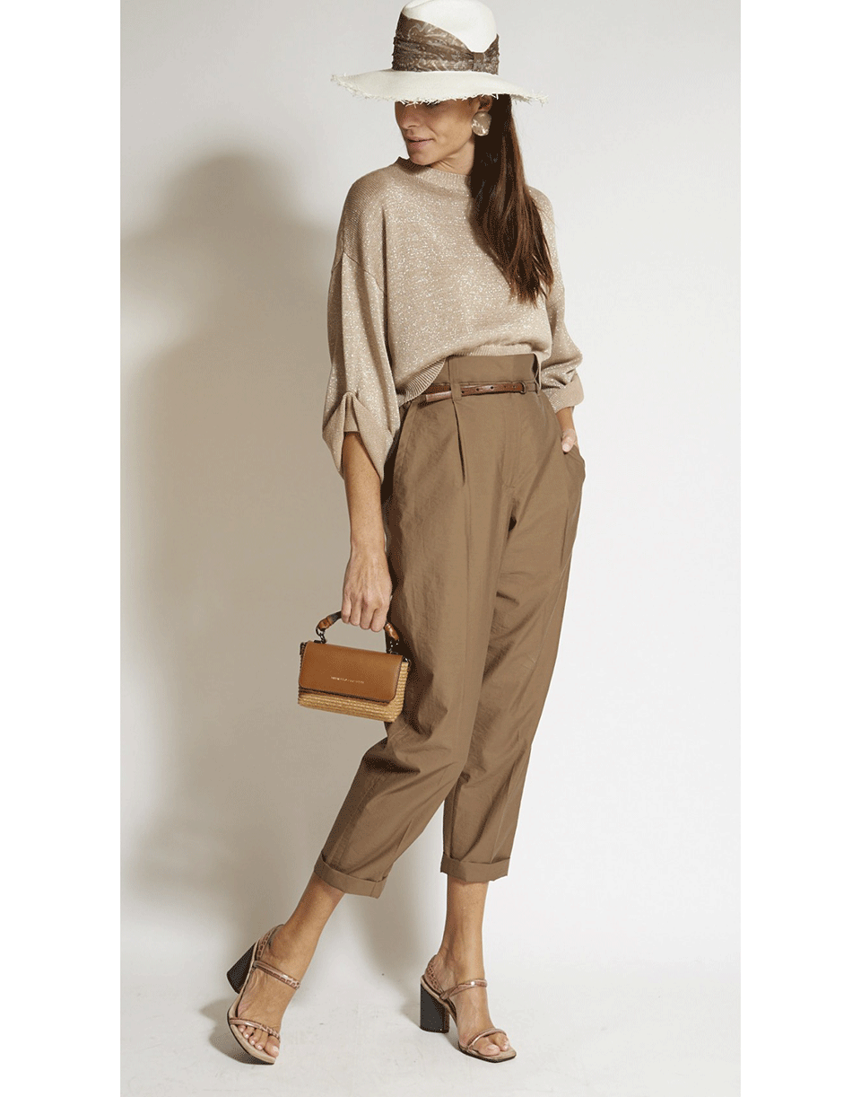 BRUNELLO CUCINELLI-Cuff Sleeve Cropped Crewneck Knit-