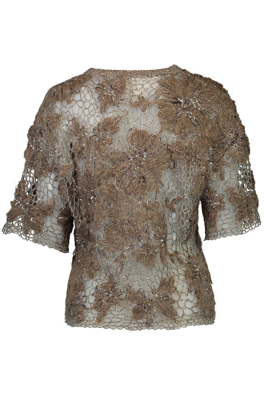 Whispering Bloom Embroidered Couture Knit Top-BROWN-XS-CLOTHINGTOPKNITS-BRUNELLO CUCINELLI