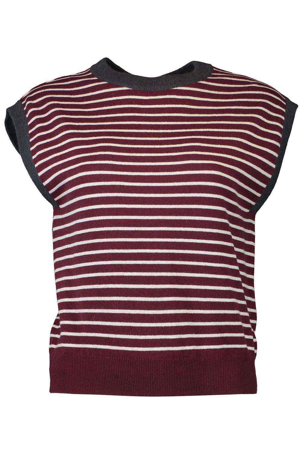 Striped Knit Tank-BURGUNDY/CREAM-XS-CLOTHINGTOPKNITS-BRUNELLO CUCINELLI