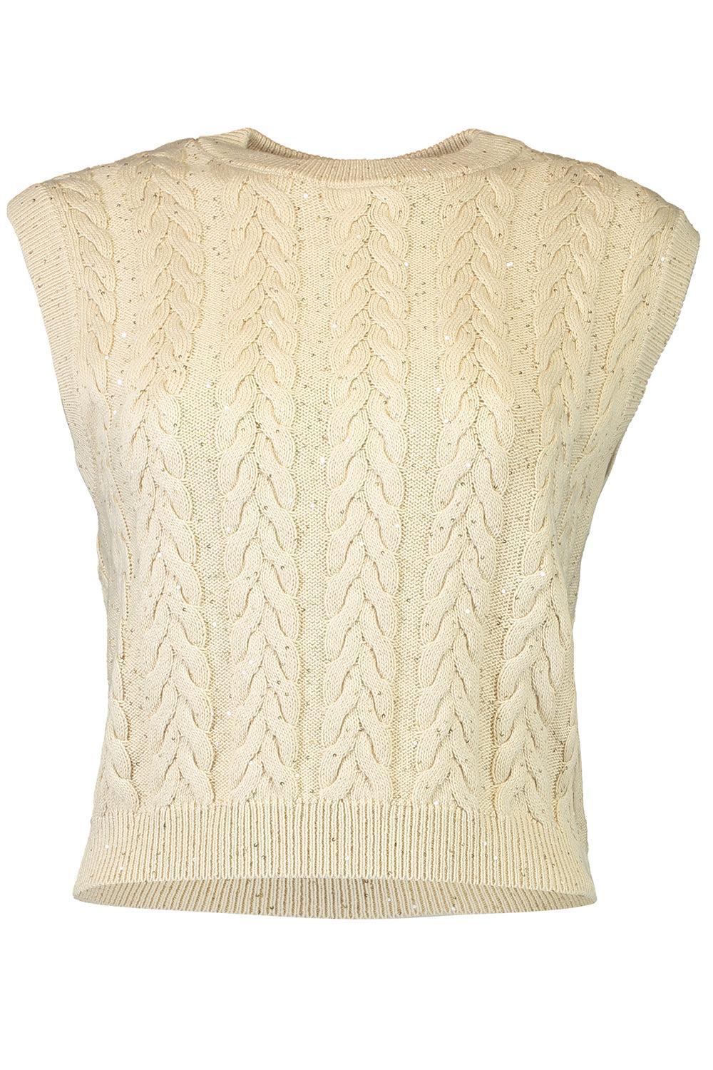 Dazzling Cable Sweater Vest-BUTTER-XS-CLOTHINGTOPKNITS-BRUNELLO CUCINELLI