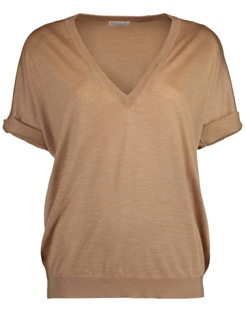 BRUNELLO CUCINELLI-Cuffed Sleeve V-Neck Knit-