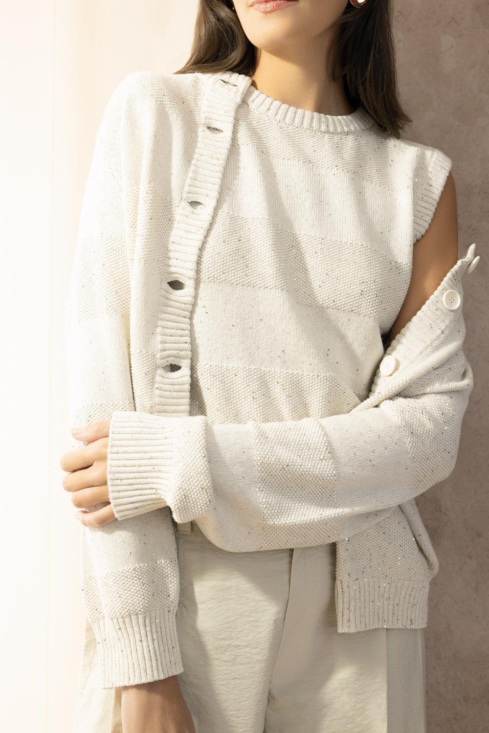 Two Stitch Striped Knit Tank - Avena-CREAM-XS-CLOTHINGTOPKNITS-BRUNELLO CUCINELLI