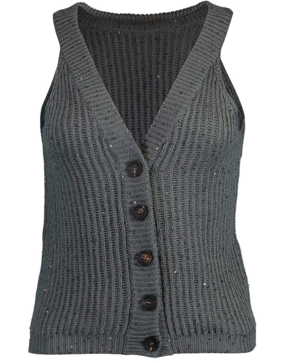 BRUNELLO CUCINELLI-Sleeveless Paillette Embroidered V-Neck Knit-