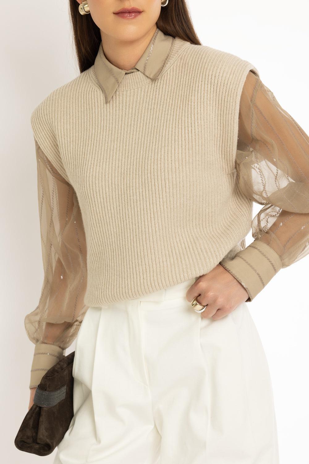 Nautical Sleeveless Knit Top-FEATHER-XS-CLOTHINGTOPKNITS-BRUNELLO CUCINELLI
