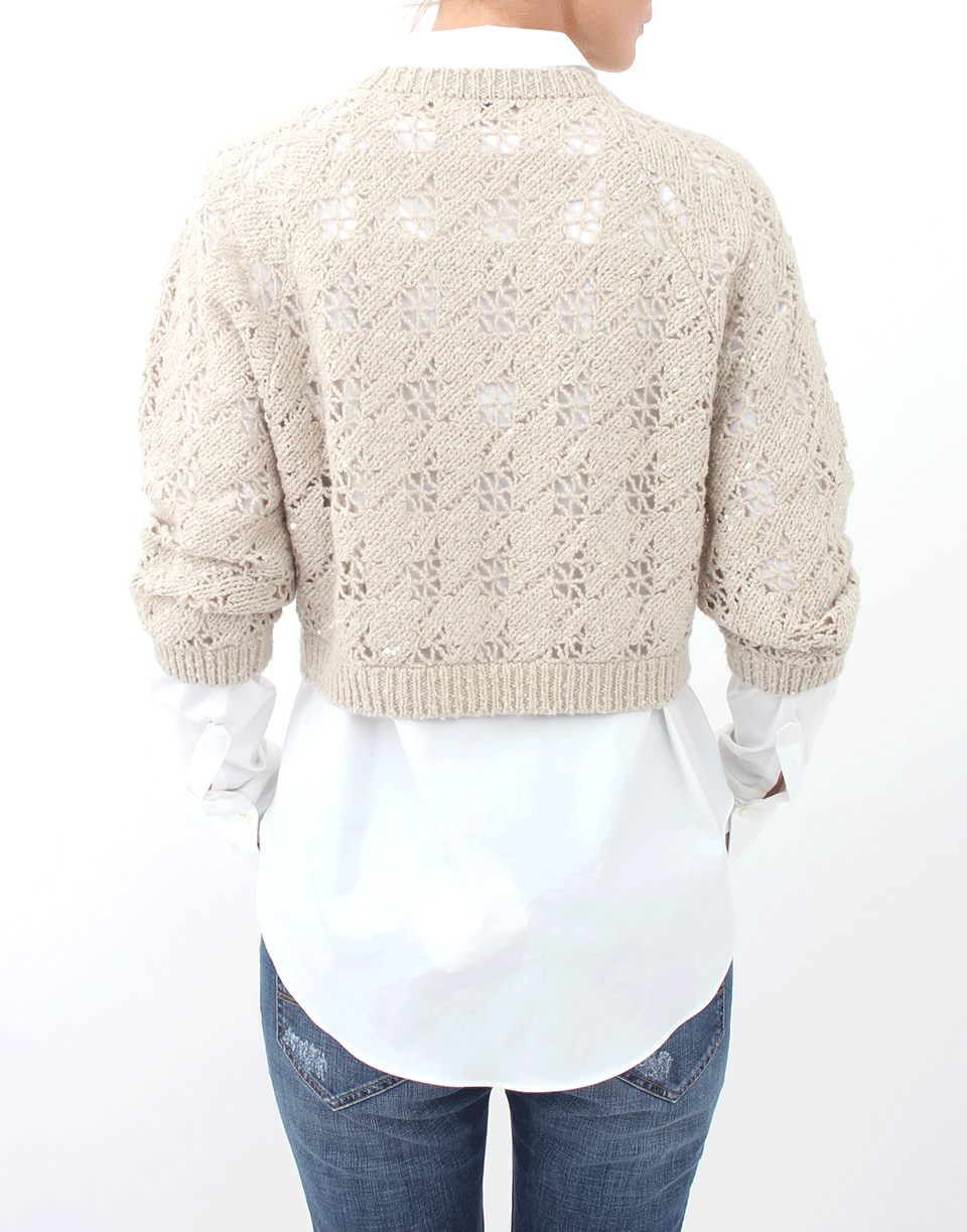 BRUNELLO CUCINELLI-Houndstooth Crop Paillette Knit-