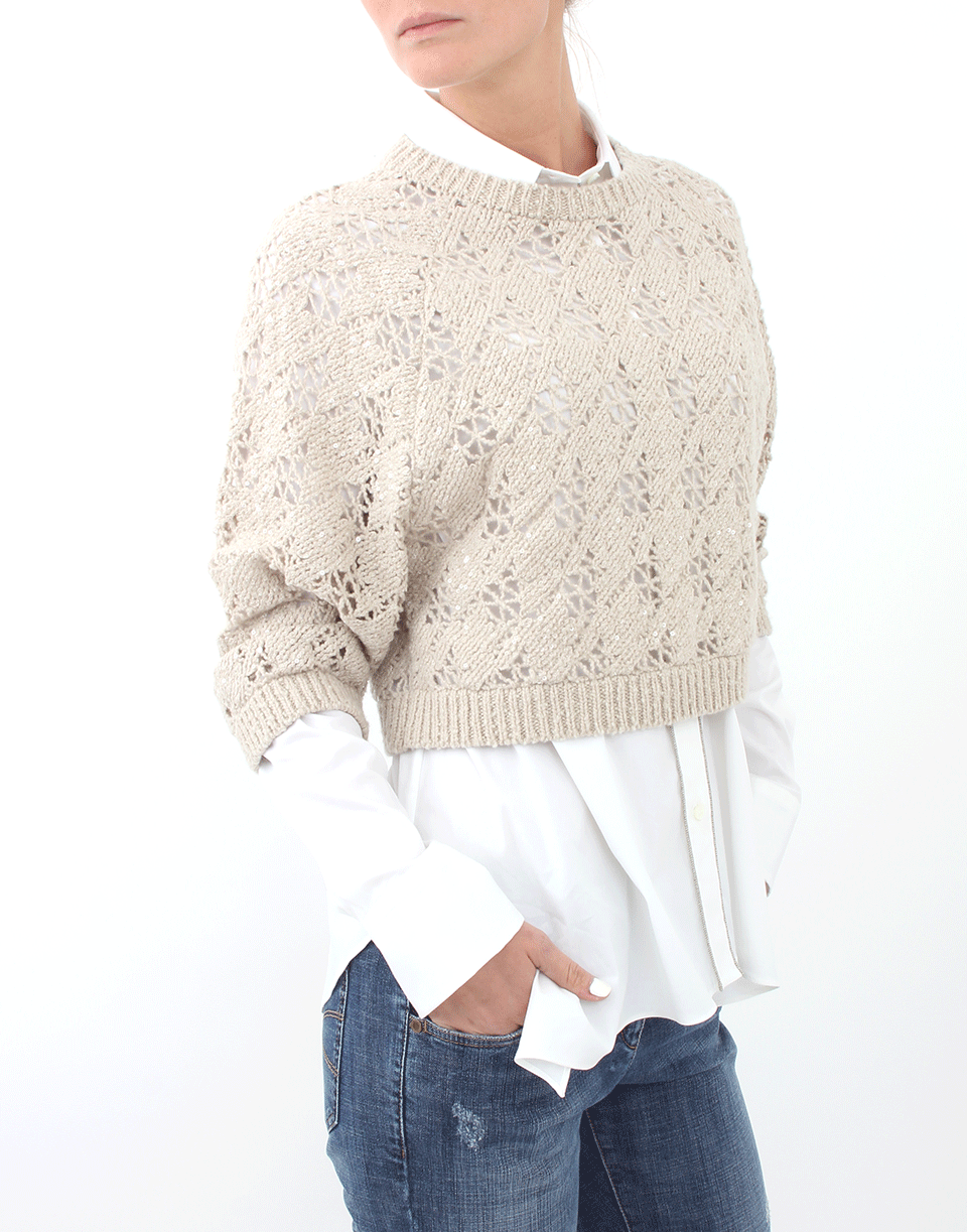 BRUNELLO CUCINELLI-Houndstooth Crop Paillette Knit-