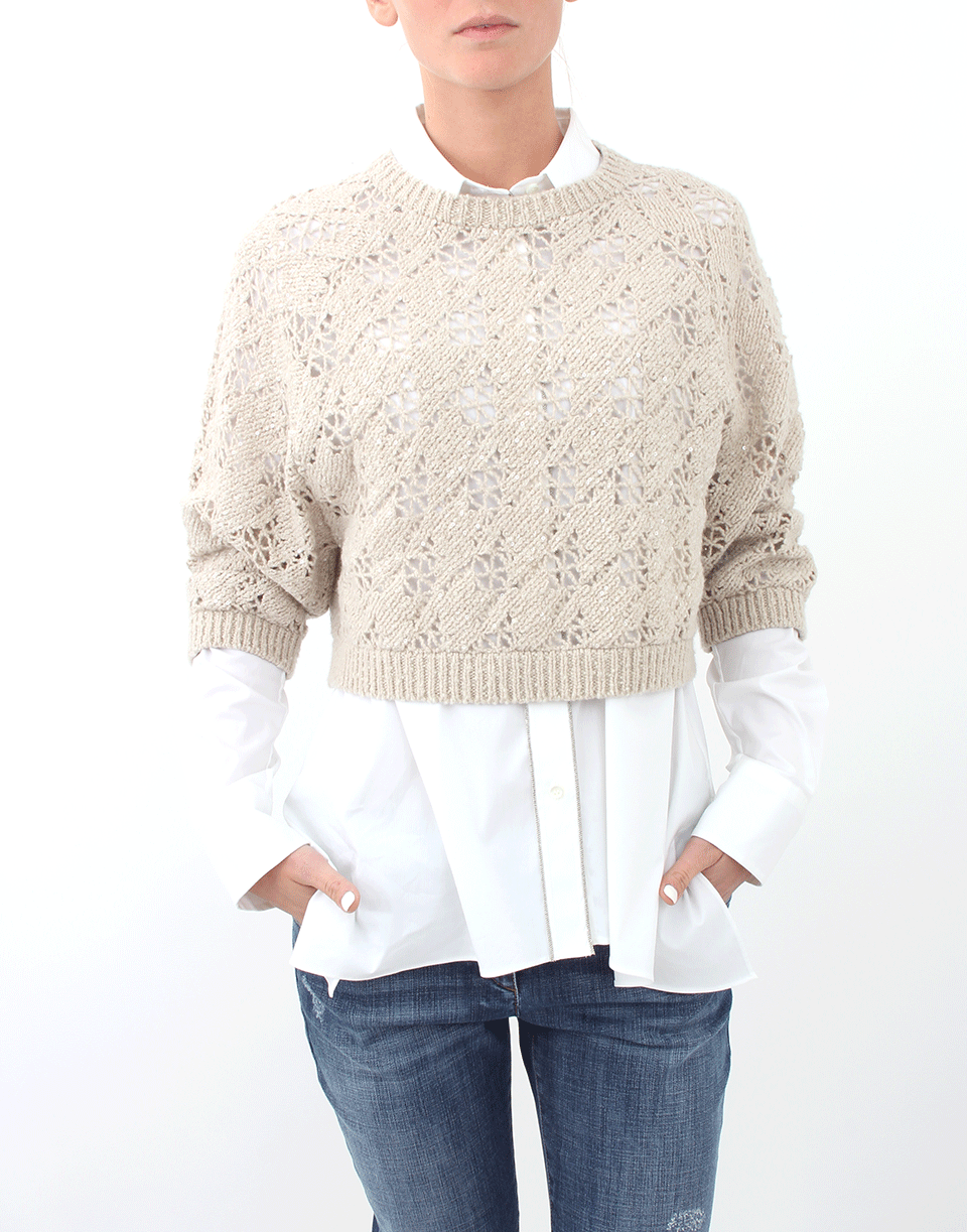 BRUNELLO CUCINELLI-Houndstooth Crop Paillette Knit-