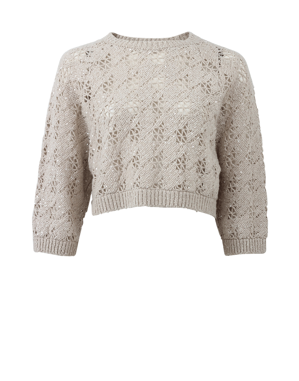 BRUNELLO CUCINELLI-Houndstooth Crop Paillette Knit-