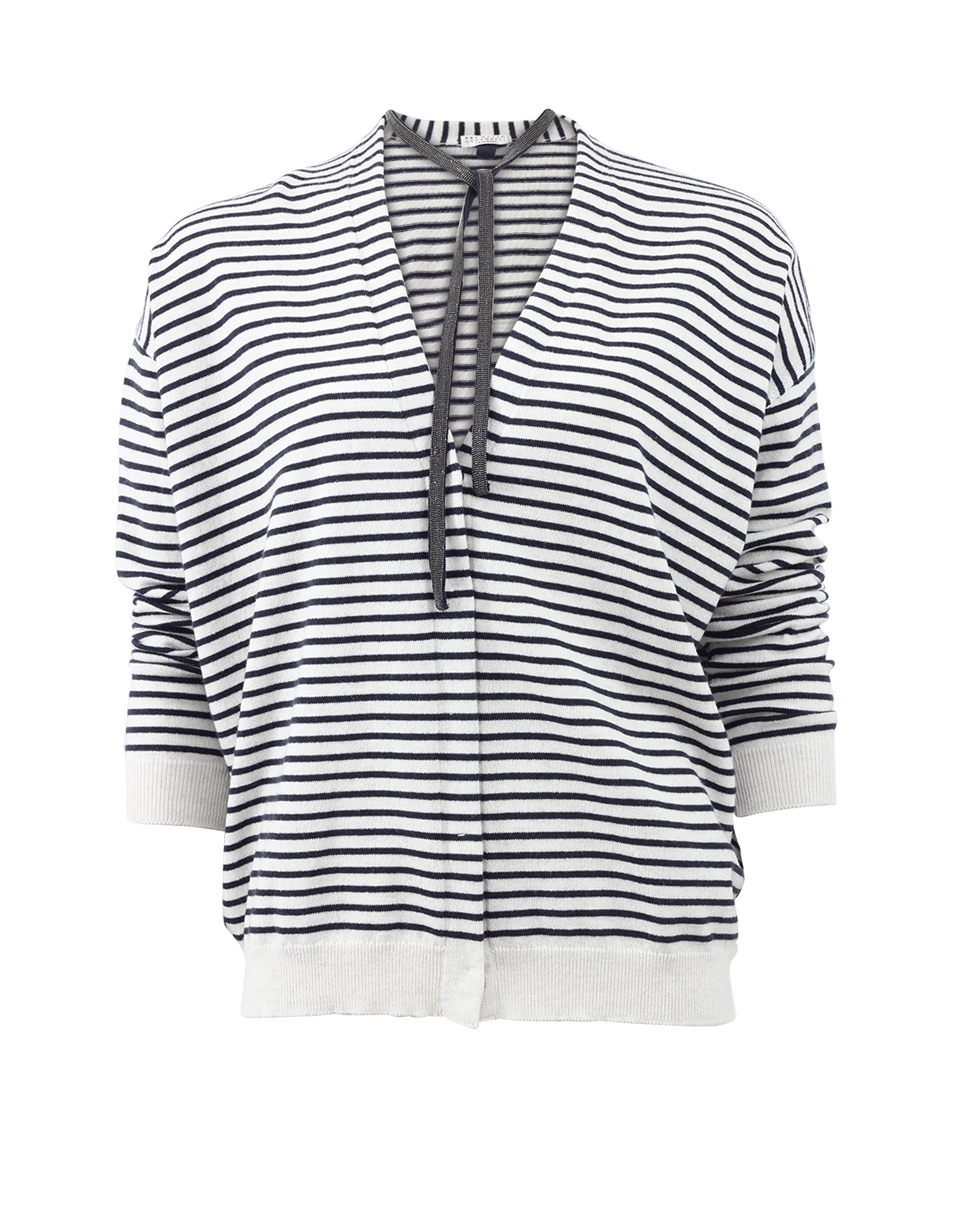 BRUNELLO CUCINELLI-Striped Cardigan With Monili Neck Tie-