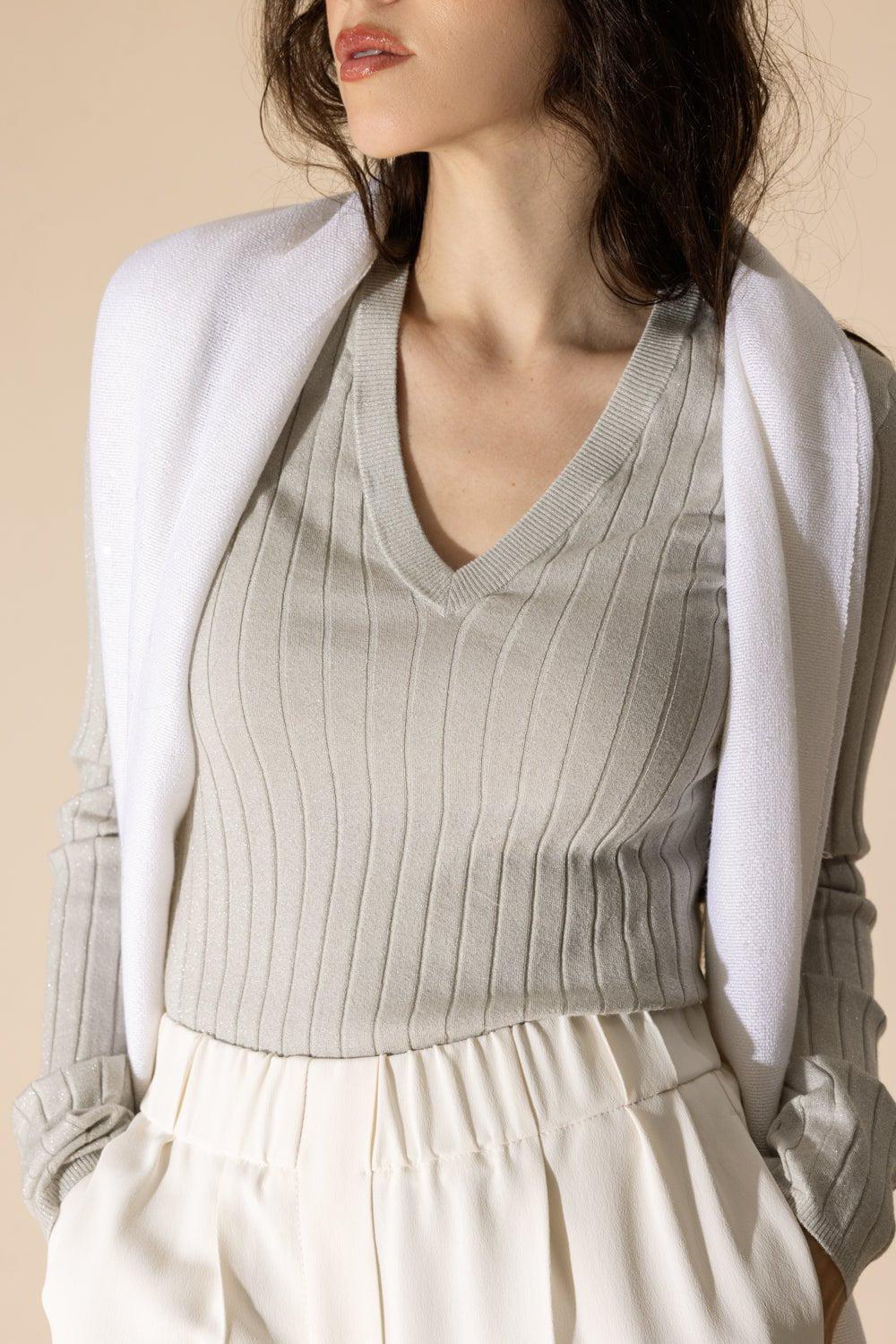 BRUNELLO CUCINELLI-Sparkling Rib Knit Sweater-