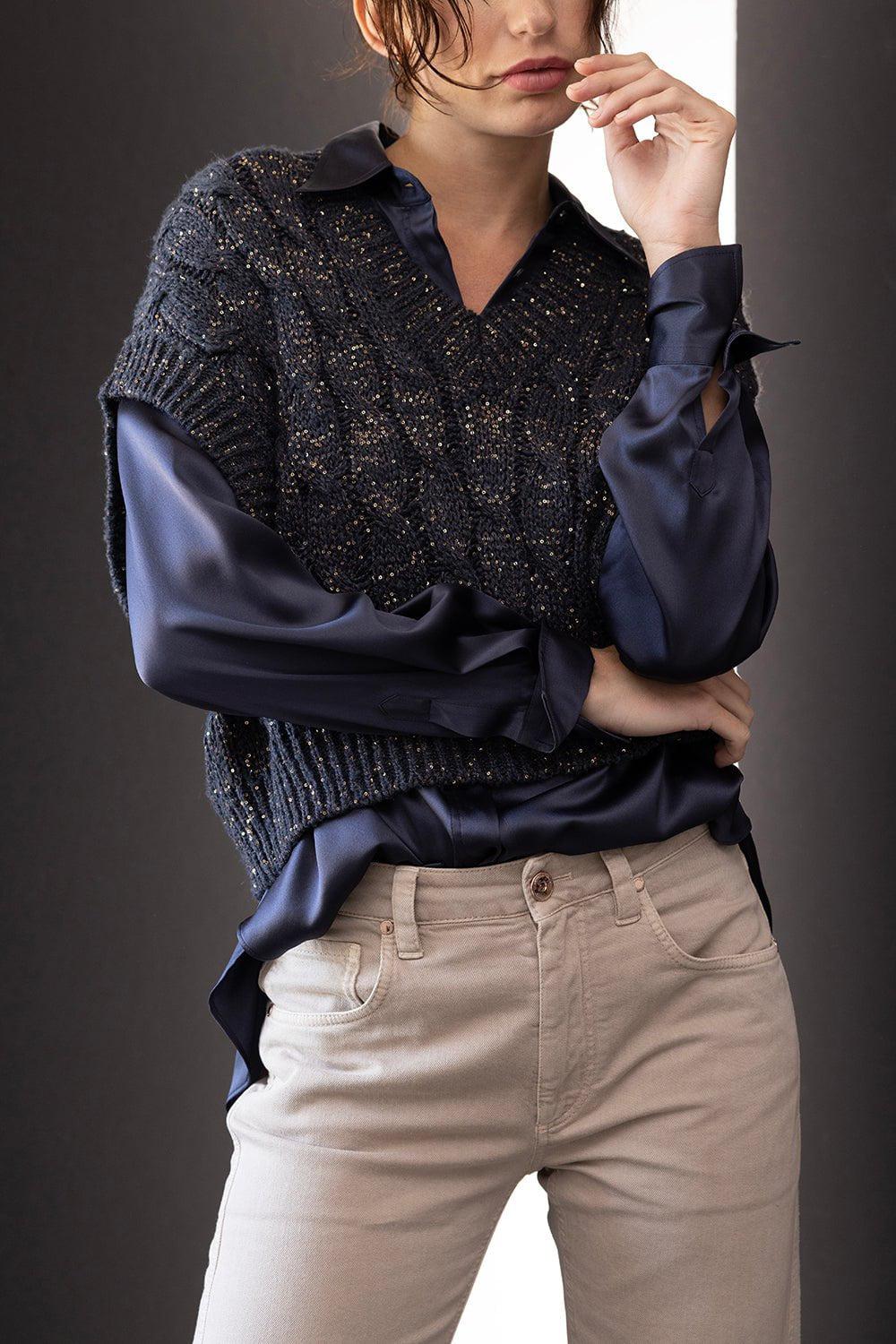 BRUNELLO CUCINELLI-Paillette Cable Knit Vest-