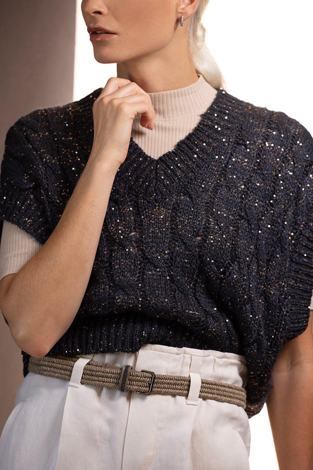 BRUNELLO CUCINELLI-Paillette Cable Knit Vest-