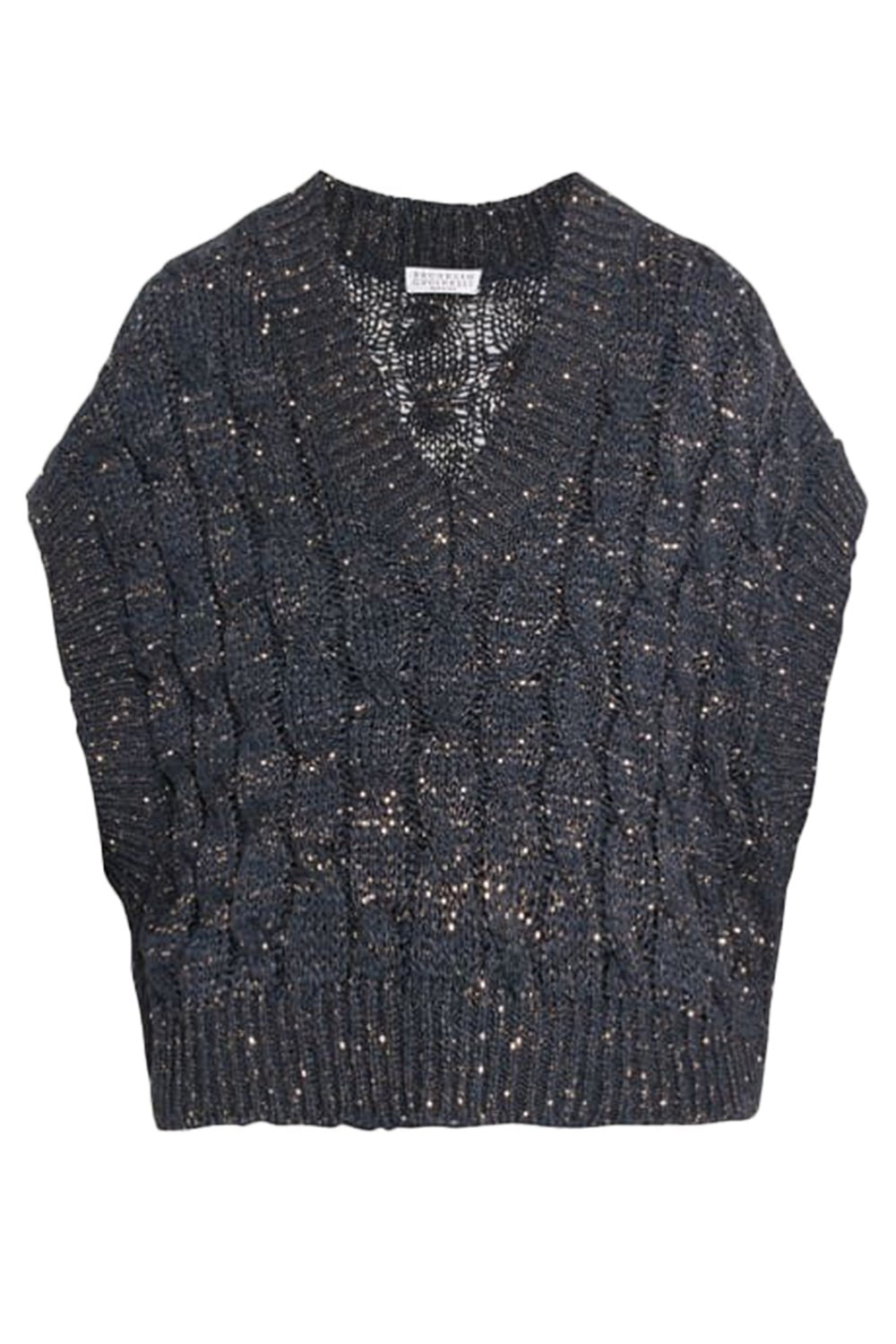 BRUNELLO CUCINELLI-Paillette Cable Knit Vest-
