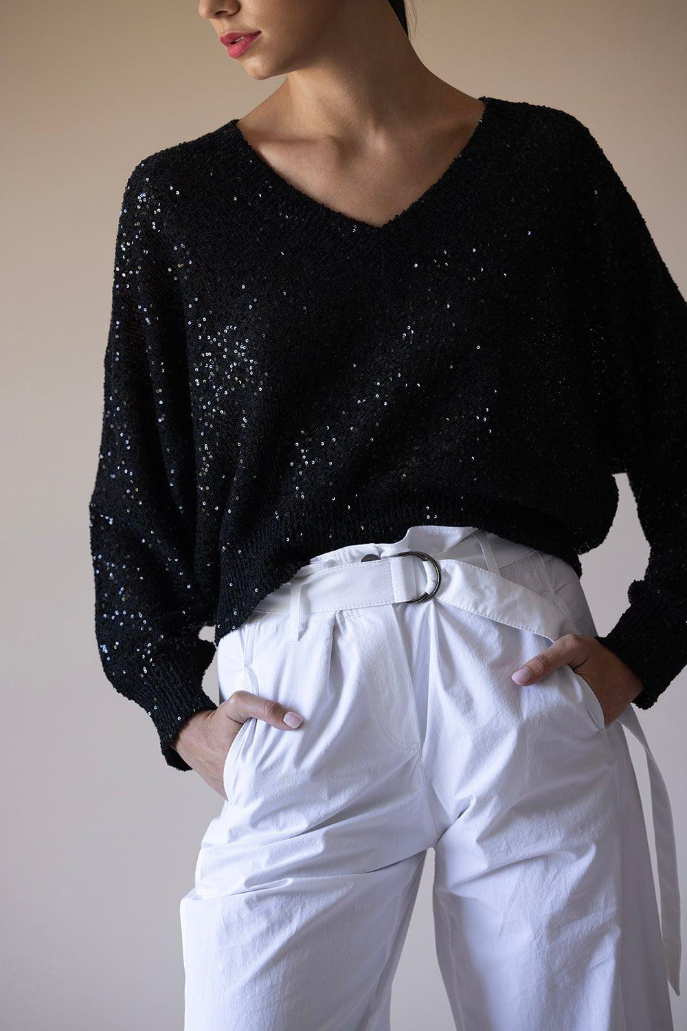 BRUNELLO CUCINELLI-Sequin V-Neck Sweater-